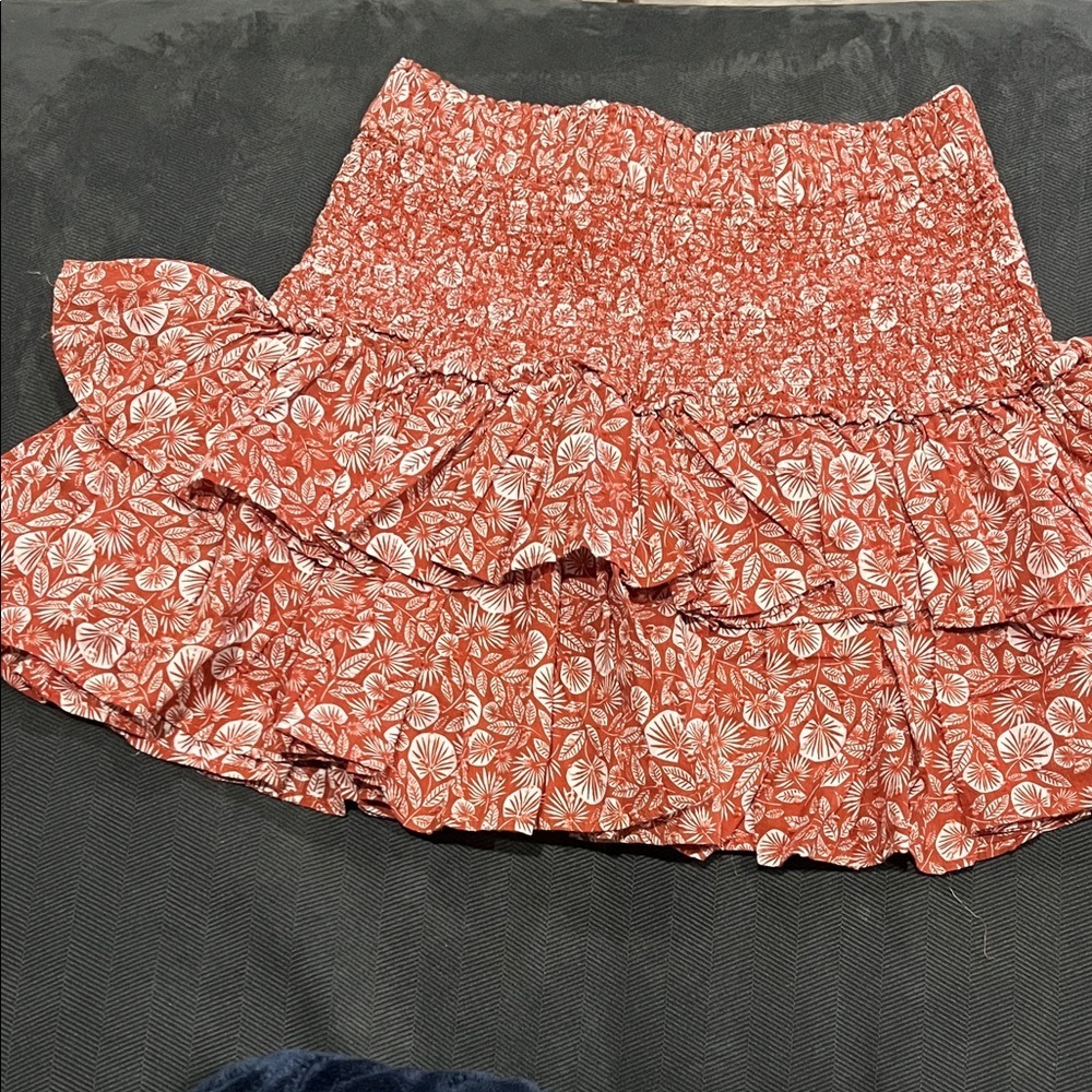 Cotton Women’s Floral Ruffle Mini Skirt - Rust/White - Picture 4 of 6
